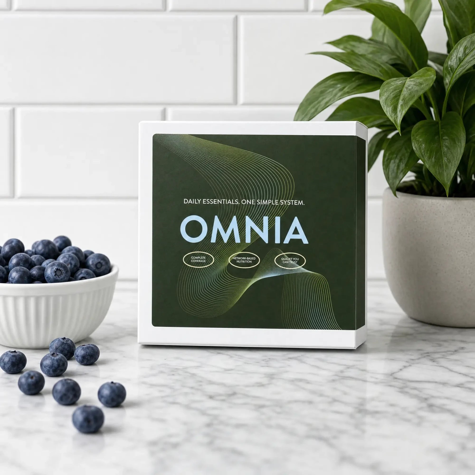 Omiro Daily Essentials box on a kitchen counter